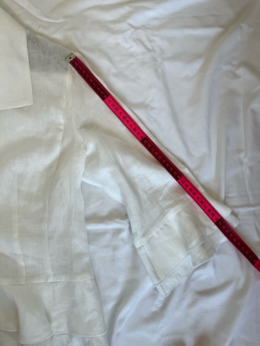 NWT Melanie Lyne 100% Linen Ruffle Jacket | White | Waterfall Front | Bell Cuff - Picture 6 of 9